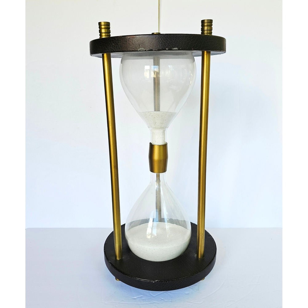 Vintage Large Hourglass Sand Timer Brass Faux Leather Dark Academia Decor 20in